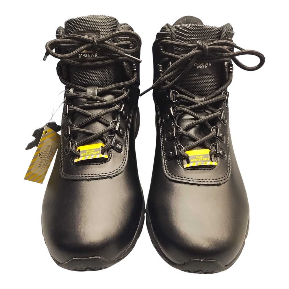 Mountain Gear Safety Work Boots Mens US 9.5 Black Leather Slip Resistant Lace Up